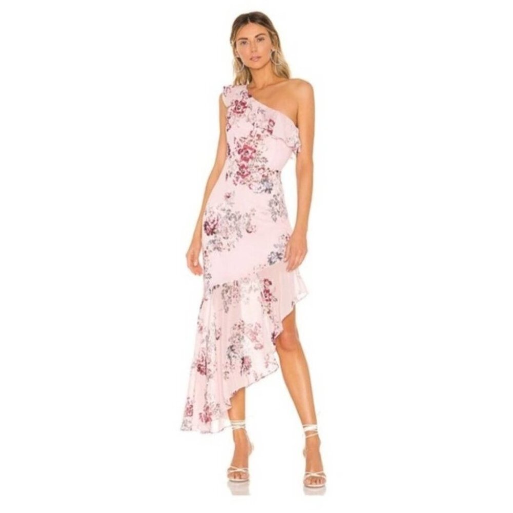 Michael Costello Revolve Dress Wedding Homecoming Formal Floral Silk Cole Pink